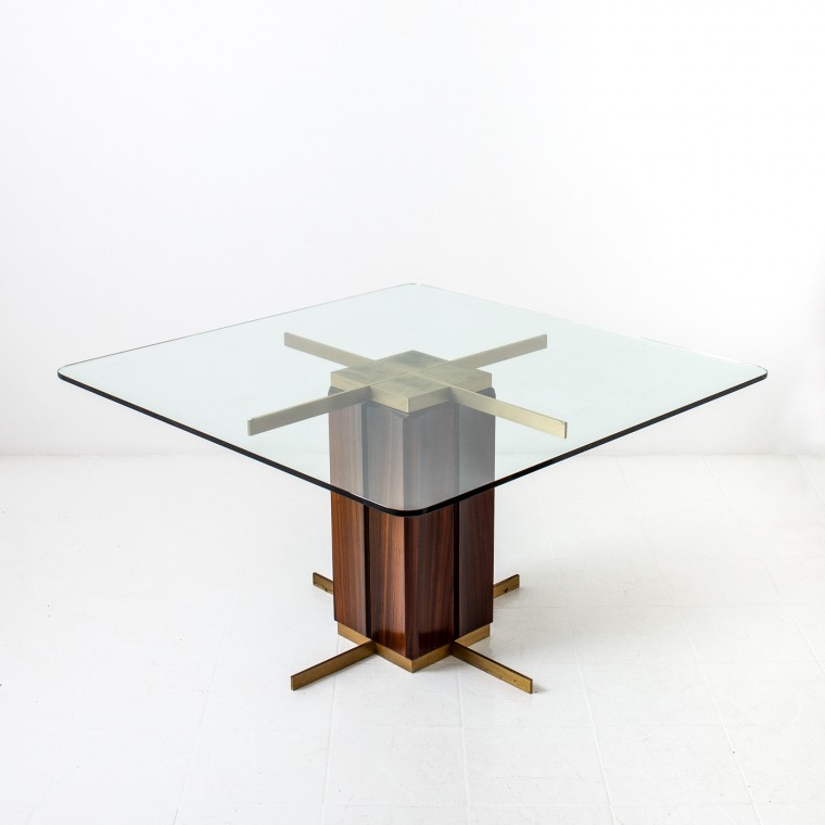 Italian Brass & Walnut Dining Table
